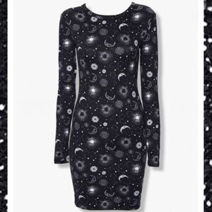 Nwt Forever 21 Black Moon Celestial Print Longsleeve Mini Dress